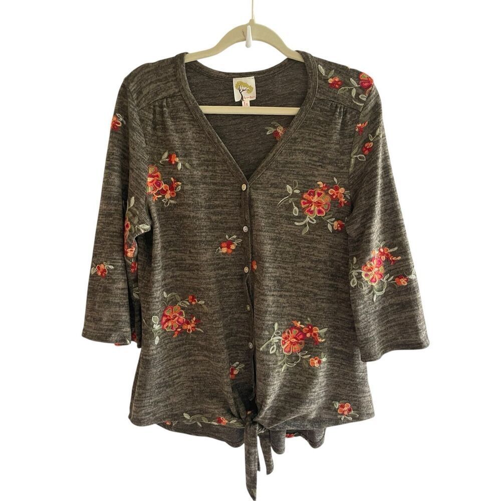 Fig & Flower Button Front Floral Cardigan Knit Top Women’s Plus Size 1X Boho